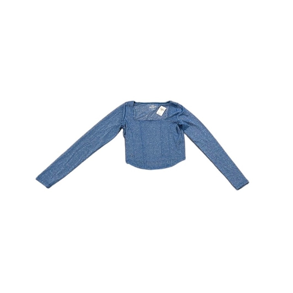 Hollister Crop Top Womens Small Blue New Glitter Square Neck Long Sleeve Corset